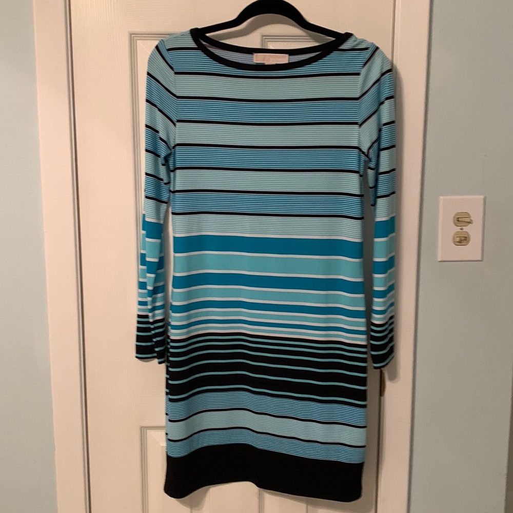 Michael Kors Striped Long Sleeve Sheath Dress.